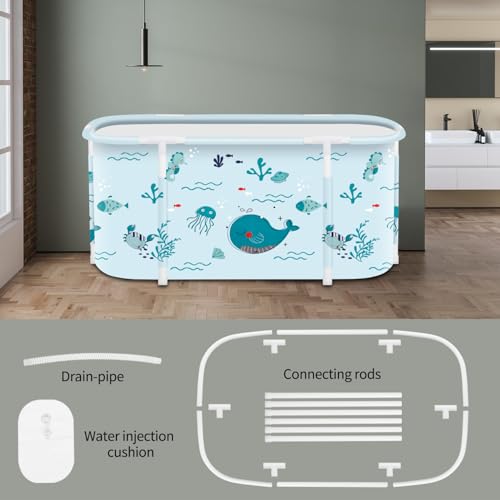 JSQBSECL Portable Foldable Bathtub,Foldable Soaking Bathtub for Adults, Freestanding Bathtubs, Hot Bath Tub, Ice Bath, Family Bathroom SPA Tub 47.2x19.7x21.7inch (Fish) - Image 3