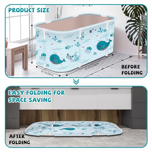 JSQBSECL Portable Foldable Bathtub,Foldable Soaking Bathtub for Adults, Freestanding Bathtubs, Hot Bath Tub, Ice Bath, Family Bathroom SPA Tub 47.2x19.7x21.7inch (Fish) - Image 2