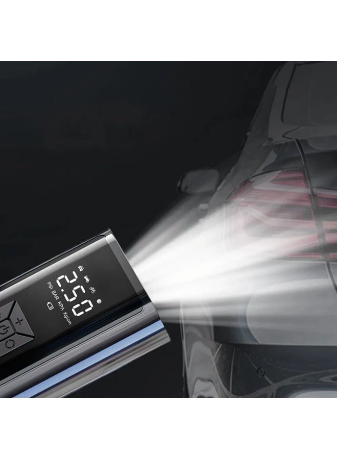 A tire pump, a ball valve, a power bank to charge the phone, and also an emergency flashlight You will need it throughout your day or during your travel It is indispensable in Arabic and travel The size is relative to the power of this small product If the car tire sleeps, don't worry anymore Car Tire Tire Air Compressor - 6A Powerful Air Inflator/Quick Electric Air Pump with Digital Tire Pressure Gauge for Car Tires, Bicycles, Balls Product size: 193x85x62 mm Weight: 700 grams - Image 4