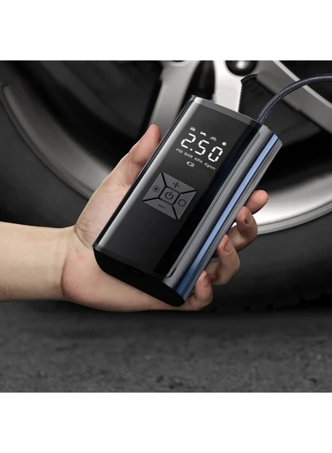 A tire pump, a ball valve, a power bank to charge the phone, and also an emergency flashlight You will need it throughout your day or during your travel It is indispensable in Arabic and travel The size is relative to the power of this small product If the car tire sleeps, don't worry anymore Car Tire Tire Air Compressor - 6A Powerful Air Inflator/Quick Electric Air Pump with Digital Tire Pressure Gauge for Car Tires, Bicycles, Balls Product size: 193x85x62 mm Weight: 700 grams - Image 5