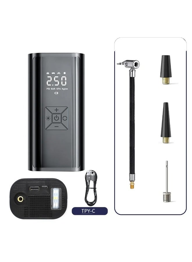 A tire pump, a ball valve, a power bank to charge the phone, and also an emergency flashlight You will need it throughout your day or during your travel It is indispensable in Arabic and travel The size is relative to the power of this small product If the car tire sleeps, don't worry anymore Car Tire Tire Air Compressor - 6A Powerful Air Inflator/Quick Electric Air Pump with Digital Tire Pressure Gauge for Car Tires, Bicycles, Balls Product size: 193x85x62 mm Weight: 700 grams - Image 2