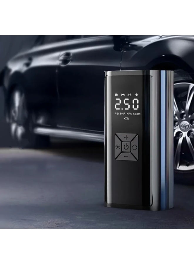 A tire pump, a ball valve, a power bank to charge the phone, and also an emergency flashlight You will need it throughout your day or during your travel It is indispensable in Arabic and travel The size is relative to the power of this small product If the car tire sleeps, don't worry anymore Car Tire Tire Air Compressor - 6A Powerful Air Inflator/Quick Electric Air Pump with Digital Tire Pressure Gauge for Car Tires, Bicycles, Balls Product size: 193x85x62 mm Weight: 700 grams - Image 1