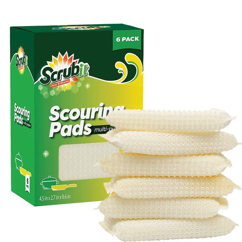 SCRUBIT MultiPurpose Scouring Pad by ScrubIt  NonScratch Cleaning Dobie Pads for Pots Pans Dishes Utensils  NonStick Cookware  Sponge Scrubbers Use for Kitchen Bathroom  More 6