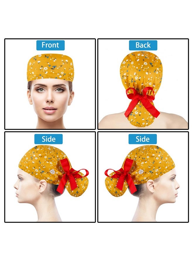 YEAJOIN Scrub Caps Women Bouffant Scrub Hats Caps Nurses Adjustable Working Cap Ponytail Pouch Tie Back Hats  - Image 2