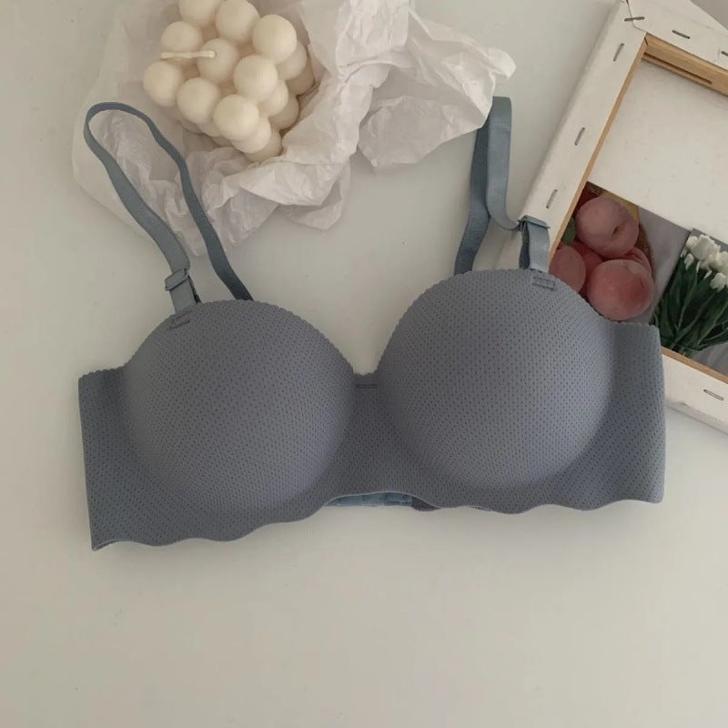 Southeast Asia without steel ring junior high school girls small chest gathered underwear womens seamless one-piece Shu Meiwen bra Blue