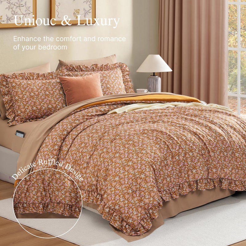 BLOOMHAVEN King Comforter Set - 7 Pieces Ruffle Brown Bedding Sets, Shabby Chic Farmhouse Bed in a Bag with Ruffle Comforter, Sheets, Pillowcases & Shams - Image 2