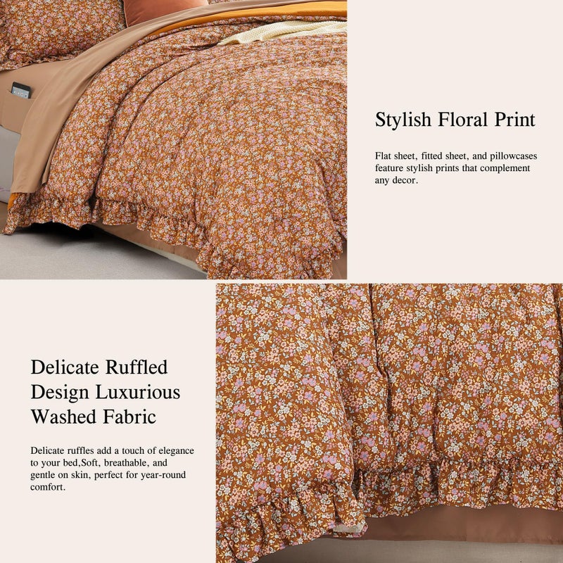 BLOOMHAVEN King Comforter Set - 7 Pieces Ruffle Brown Bedding Sets, Shabby Chic Farmhouse Bed in a Bag with Ruffle Comforter, Sheets, Pillowcases & Shams - Image 4