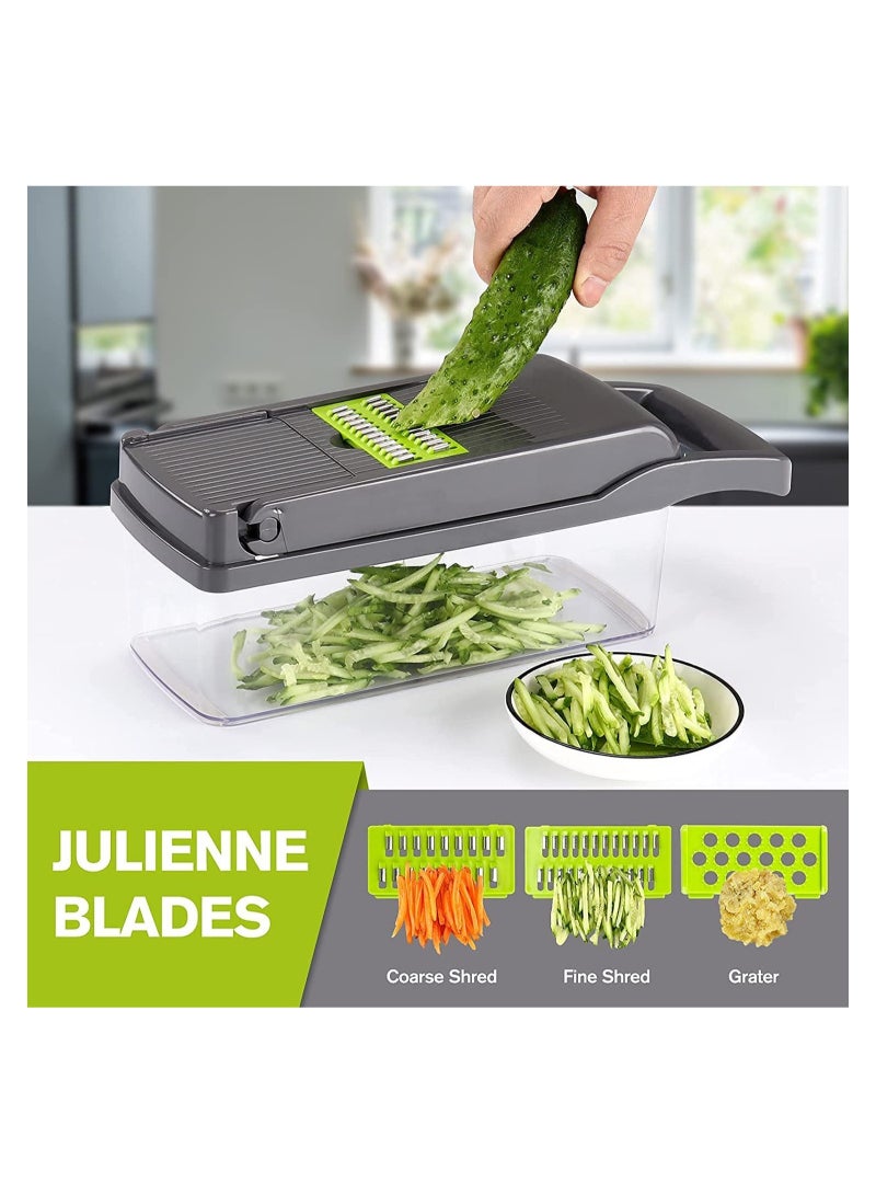 ELTRAZONE مفرمة الخضار وشرائح البصل - 12 في 1 مفرمة البصل وقطاعة الفواكه وشرائح الماندولين مع 7 شفرات من الفولاذ المقاوم للصدأ، مفرمة وشرائح قابلة للتعديل مع حاوية تخزين - Image 3