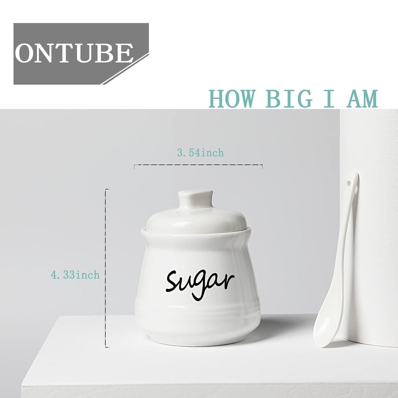 ONTUBE وعاء سكر سيراميك ONTUBE مع غطاء وملعقة 12 أونصة (أبيض) - Image 3