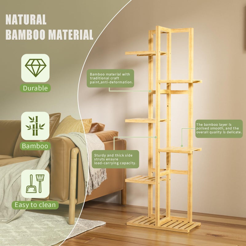 ROMGUAR CRAFT 6 Tier Bamboo Plant Stand Indoor, Wood Tall Flower Holder Corner Tiered Plant Shelf for Multiple Plants (Natural) - Image 5