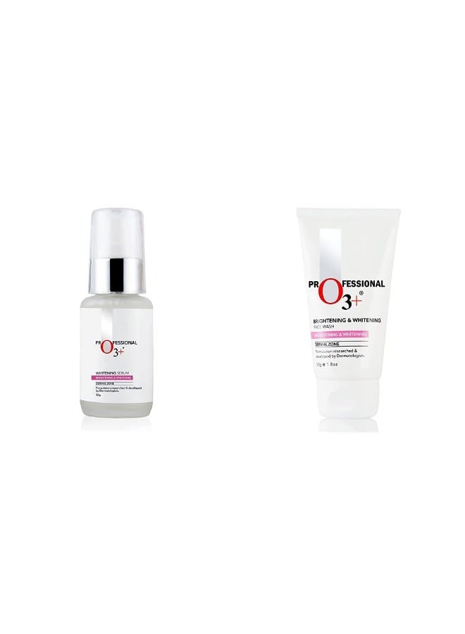 O3+ Whitening Serum for Pigmentation Control and Skin Brightening, 50ml & O3+ Brightening and Whitening Face Wash, 50g Combo - Image 1