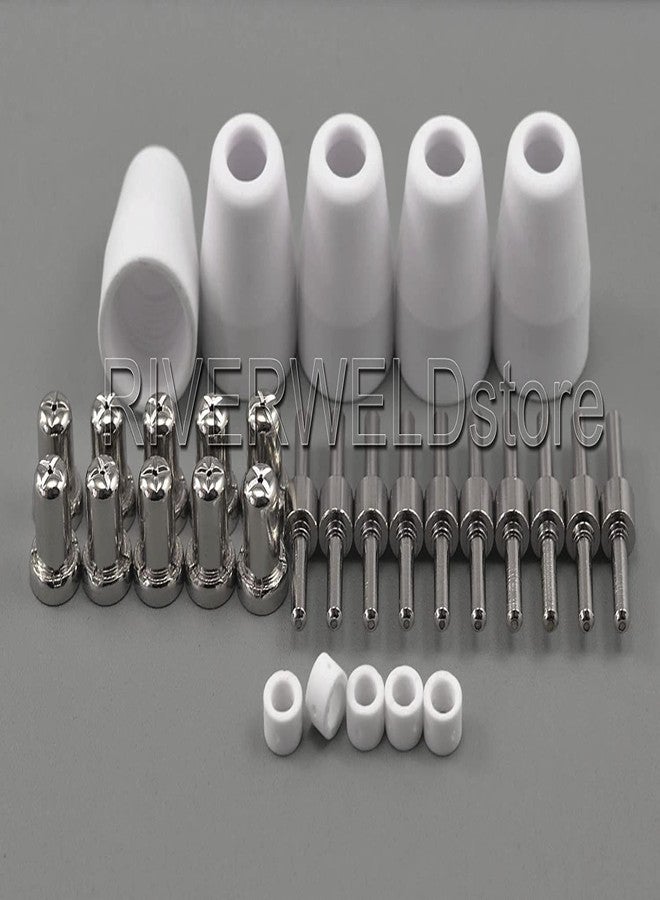 RIVERWELD PT-31 LG-40 JG40 Plasma Cutting Torch Consumables Extended Nickel-plated Tips Nozzle 18866L Electrode 18205L Shroud Shield Ceramic Cup 18204 for Cut 40 50 CT-312 Plasma Cutter 30pcs - Image 5