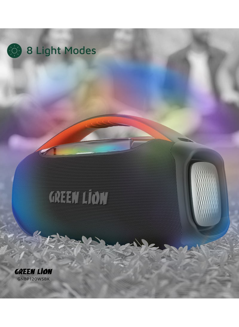 GREEN LION Beam Pro Portable Speaker with Microphone 120W / Extra Bass /  360° Audio / 8 Light Modes / Long Playing Hours /AUX/USB/TF/MIC / Music / Parties - Black - Image 3