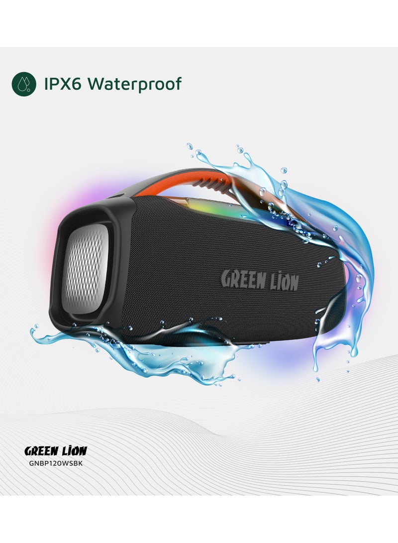 GREEN LION Beam Pro Portable Speaker with Microphone 120W / Extra Bass /  360° Audio / 8 Light Modes / Long Playing Hours /AUX/USB/TF/MIC / Music / Parties - Black - Image 4