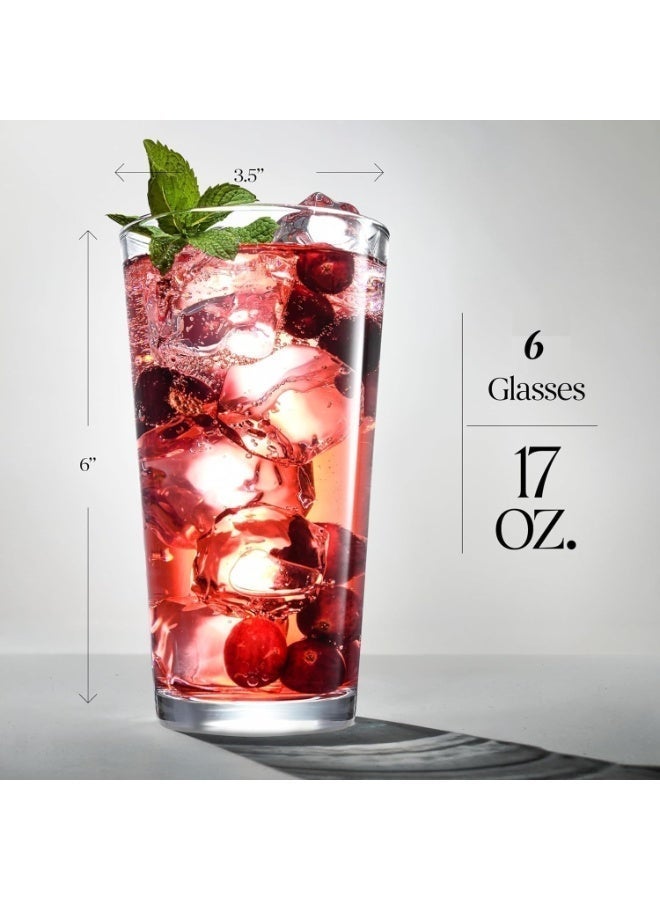 DubaiCrystal Beer Pint Glasses Set of 6, Highball Glasses 17 oz Tall Drinking Glasses Everyday Tumblers Home Bar Cocktail Glassware - Image 2