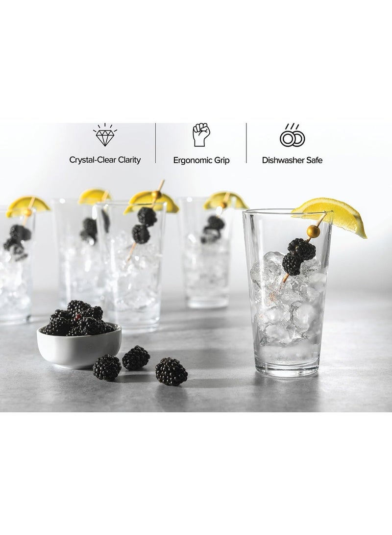 DubaiCrystal Beer Pint Glasses Set of 6, Highball Glasses 17 oz Tall Drinking Glasses Everyday Tumblers Home Bar Cocktail Glassware - Image 4