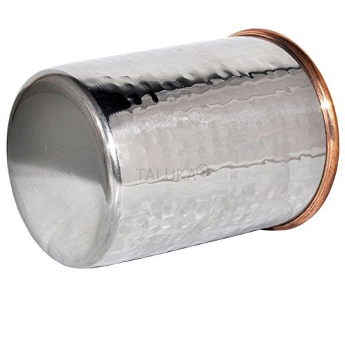 Taluka 4 x 3 Inches Stainless Steel Copper Hammered Glass 300 ML 6 PC Round Water Serving Purpose Glass Tumbler Drinkware Good Health Benefits Yoga Ayurveda - Image 4