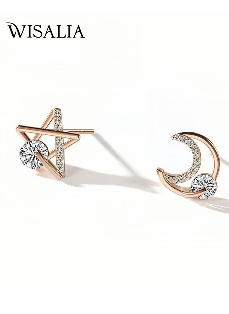 Wisalia Fashionable and exquisite silver earrings, moon and star design, fashionable women's matching earrings  - Image 1