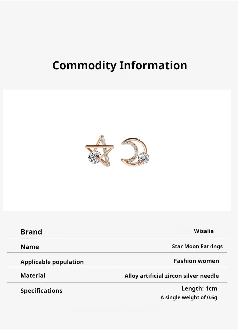 Wisalia Fashionable and exquisite silver earrings, moon and star design, fashionable women's matching earrings  - Image 2