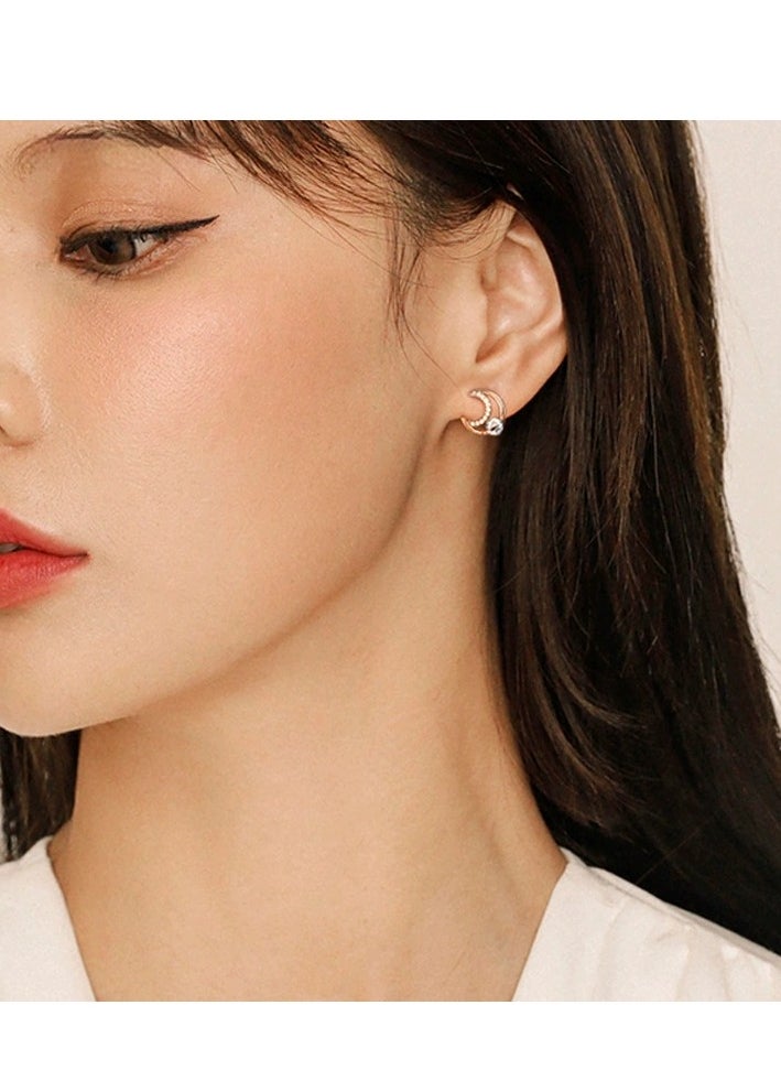 Wisalia Fashionable and exquisite silver earrings, moon and star design, fashionable women's matching earrings  - Image 3