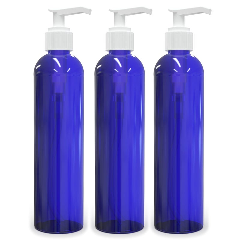 BRIGHTFROM Empty Lotion Pump Bottles, 8 Oz BPA-Free Refillable Plastic Containers, PETE1 Cobalt-Blue, Great for - Soap, Shampoo, Lotions, Liquid Body Soap, Creams and Massage Oil's (Pack of 3) - Image 1