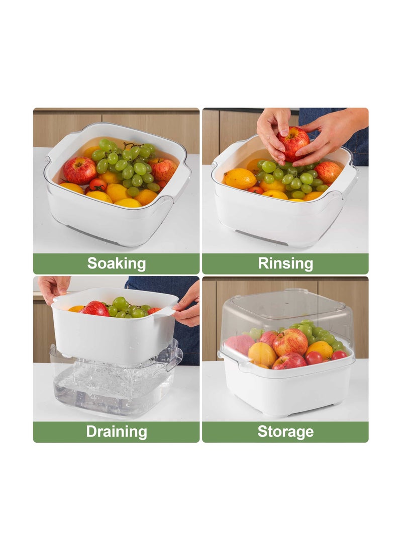 SYOSI SYOSI, Kitchen Colanders Bowl Set, Fruit Vegetable Washing Basket, 2 in 1 Fruit Strainers, Plastic Double Layered Drainage Basket for Pasta, Salads, BPA Free Storage Tray  - Image 4