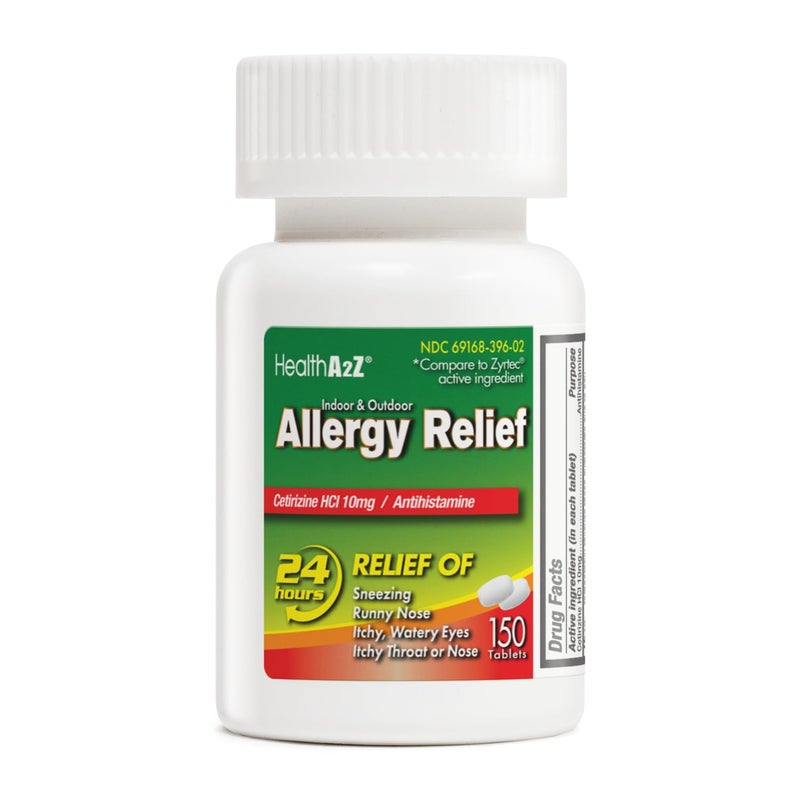 HealthA2Z HealthA2Z Allergy Relief Cetirizine 10mg All Day Allergy Relief Indoor Outdoor Relief from Itchy Throat Sneezing Runny Noses 150 Count Pack of 1