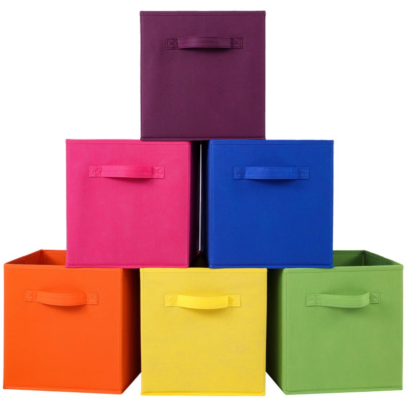 Stero Fabric Storage Bins 6 Pack Fun Colored Durable Storage Cubes with Fabric Handles Foldable Cube Baskets for Home, Kids Room, Closet and Toys Organization Multi Colors-1 - Image 1