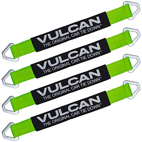 VULCAN Car Tie Down Axle Strap with Wear Pad  2 Inch x 22 Inch  4 Pack  HighViz  3300 Pound Safe Working Load