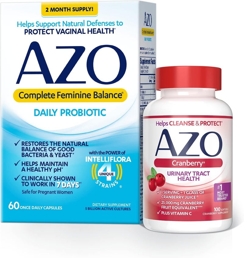 AZO Complete Feminine Balance Daily Probiotics for Women 60 Count  Cranberry Softgels for Urinary Tract Health 100 Count - Image 1