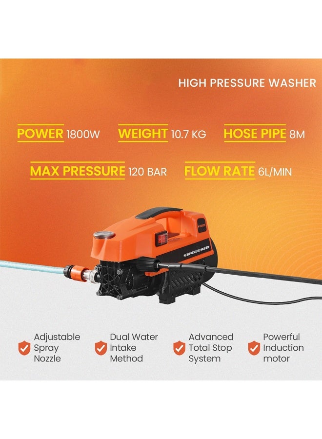 BlueFire Car Washer High Pressure Pump 1800W | 120 Bar | 6.5L/Min Flow Rate | Corded Electric | Durable & Powerful Pressure Washer with 5m Hose, Spray Gun & Water Filter | Portable Cleaning Machine for Car, Bike, Home, and Outdoor Use - Image 4