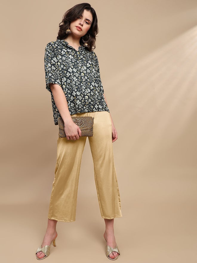 De Moza Gold Solid Crop Length Pants - Image 1