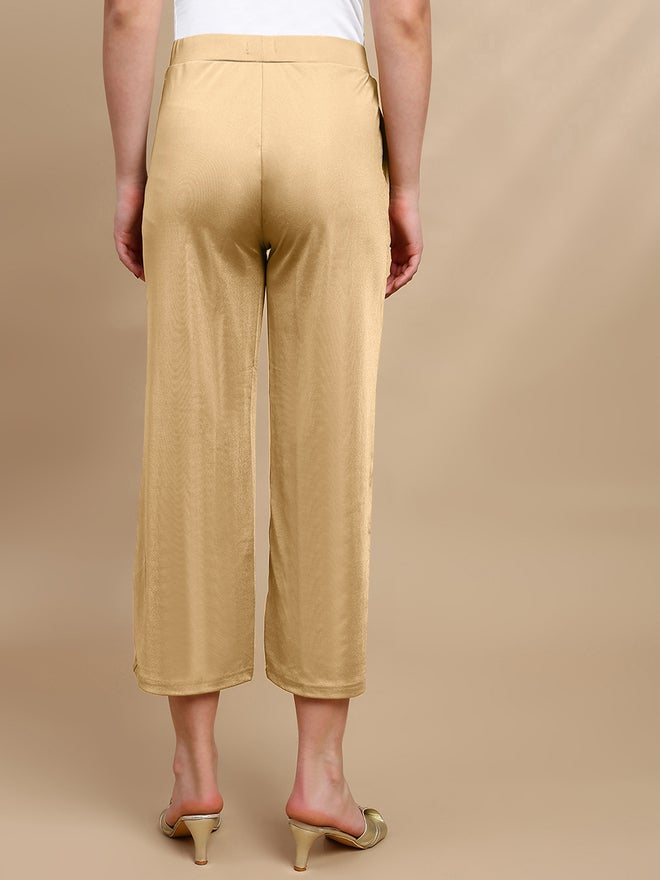 De Moza Gold Solid Crop Length Pants - Image 4