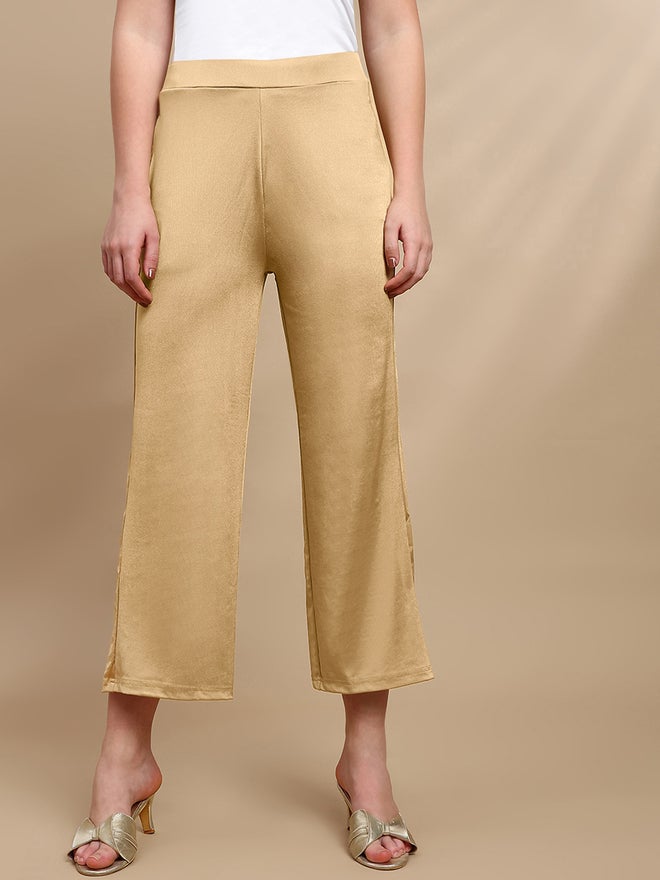 De Moza Gold Solid Crop Length Pants - Image 2