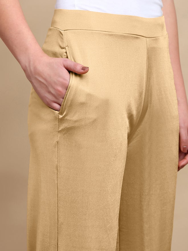 De Moza Gold Solid Crop Length Pants - Image 5