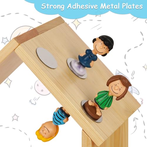 Exttlliy for Tonies Shelf Magnetic - for Tonies Figure Organizer Kids Room, Wooden Display Shelf for Tonies Box Holder, Wall Floating Shelves Toy Storage, House Shape Set of 2 with 38Pcs Adhesive Metal Plate - Image 2