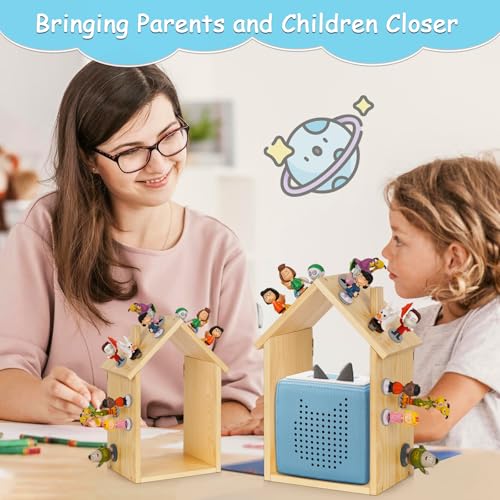 Exttlliy for Tonies Shelf Magnetic - for Tonies Figure Organizer Kids Room, Wooden Display Shelf for Tonies Box Holder, Wall Floating Shelves Toy Storage, House Shape Set of 2 with 38Pcs Adhesive Metal Plate - Image 4