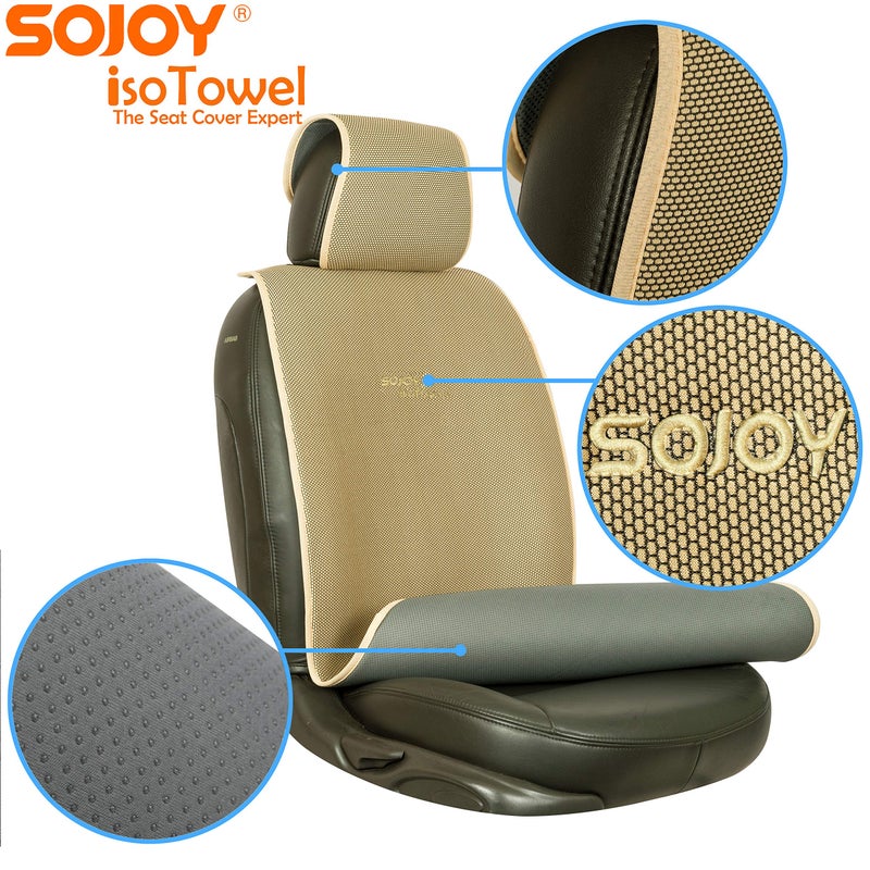 Sojoy IsoTowel Car Seat Cover, Microfiber Seat Protector with Quick-Dry Non-Slip Base,Car seat Protector for All Workouts, All-Weather Honeycomb Cloth (Tan) - Image 4