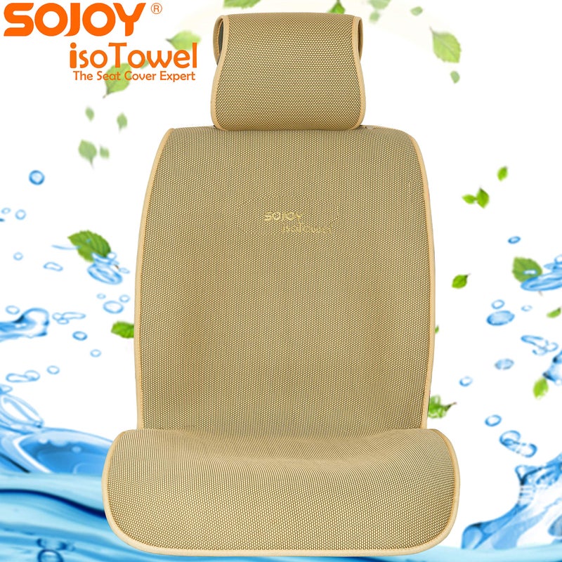 Sojoy IsoTowel Car Seat Cover, Microfiber Seat Protector with Quick-Dry Non-Slip Base,Car seat Protector for All Workouts, All-Weather Honeycomb Cloth (Tan) - Image 3