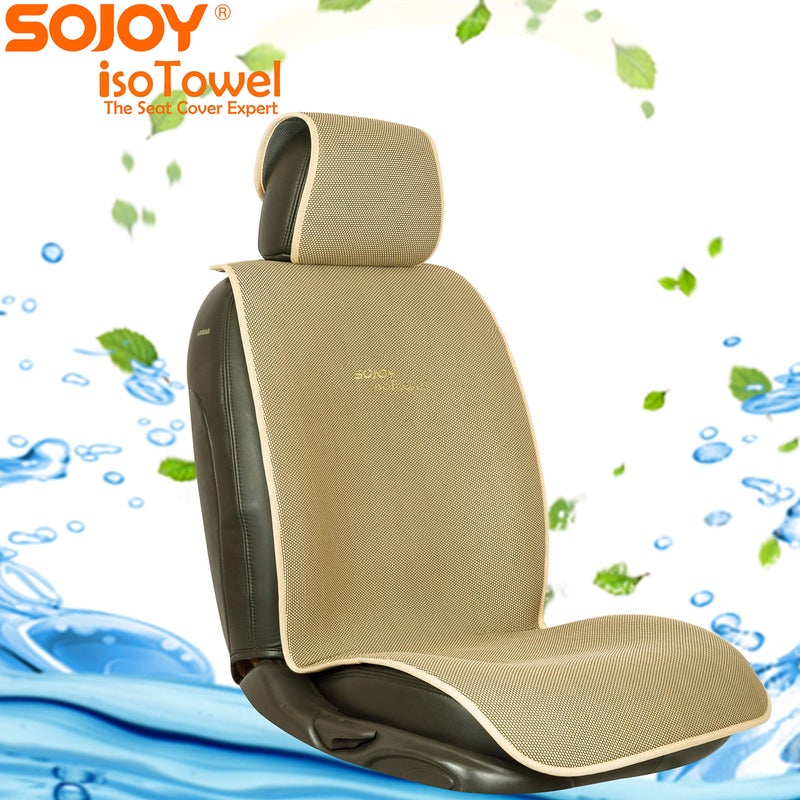 Sojoy IsoTowel Car Seat Cover, Microfiber Seat Protector with Quick-Dry Non-Slip Base,Car seat Protector for All Workouts, All-Weather Honeycomb Cloth (Tan) - Image 2