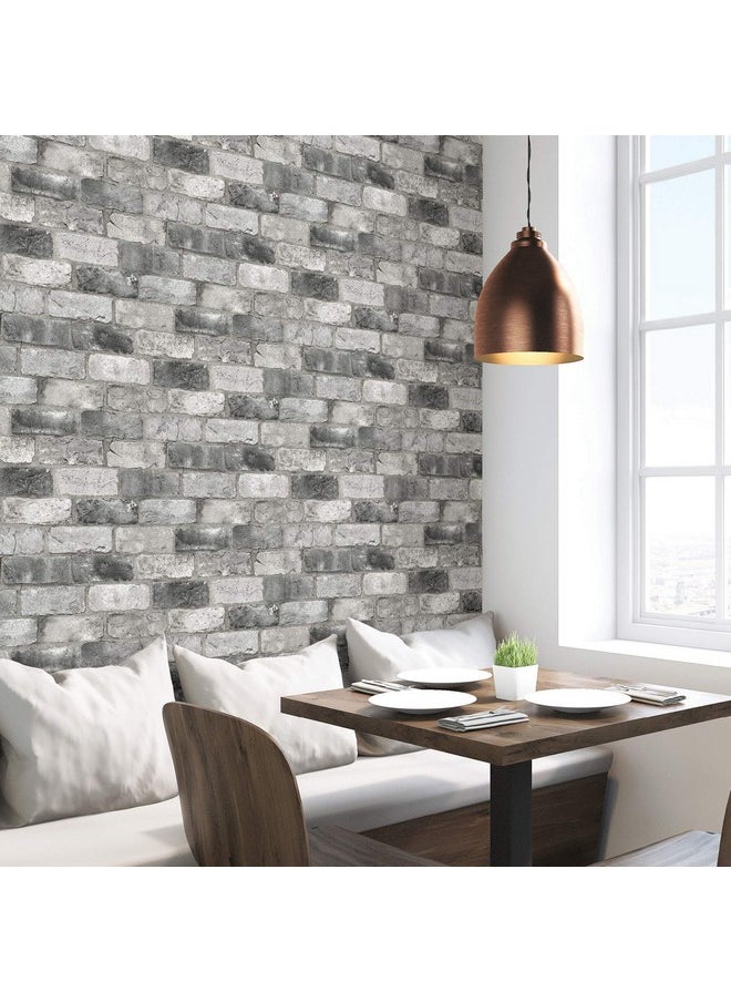 NuWallpaper Nus3550 London Brick Peel & Stick Wallpaper Grey  - Image 2