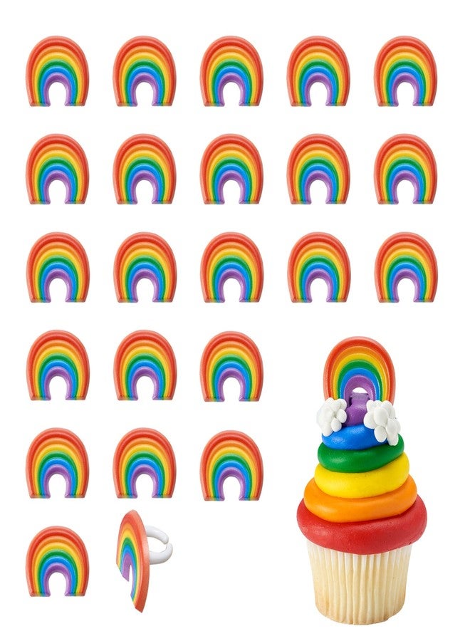 DecoPac Rainbow Cupcake Toppers, 24 Multi-Color Cake Decorations, Food Safe Cupcake Rings - 24 Pack - Image 1