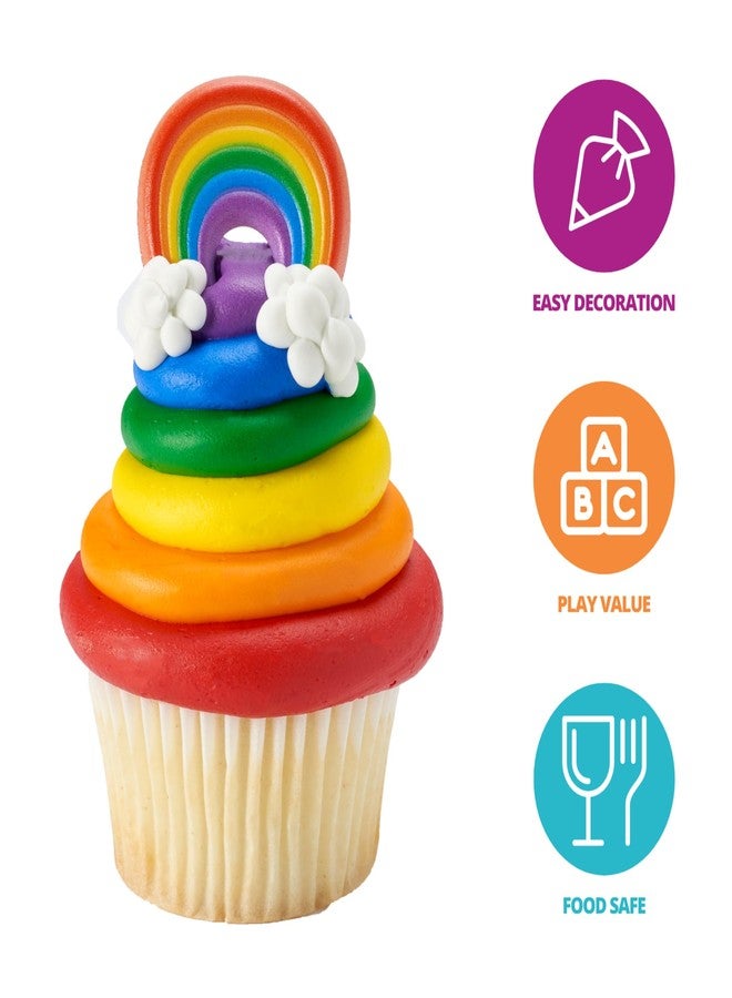DecoPac Rainbow Cupcake Toppers, 24 Multi-Color Cake Decorations, Food Safe Cupcake Rings - 24 Pack - Image 2