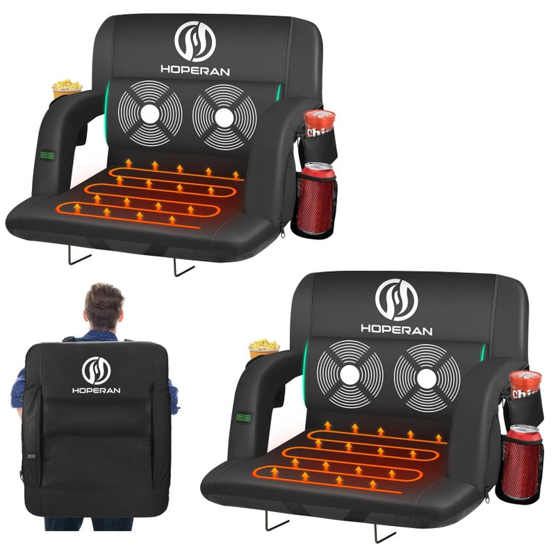 HOPERAN 25" 2pcs Heated Stadium Seats for Bleachers with Back Support & Lumbar Pillow, 3 Level Heating & 6 Modes Portable Heated Stadium Chairs for Bleachers - Image 1