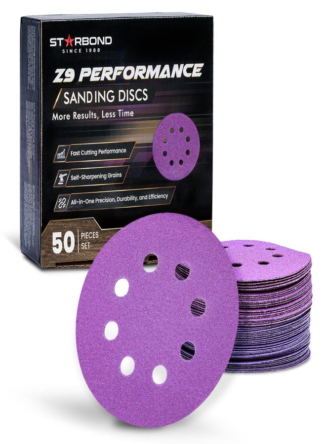 Starbond 5 inch Premium Ceramic Alumina Sanding Discs - Self-Sharpening Grit - Faster Sanding, More Cutting Power - 8 Hole Hook & Loop for Wood, Auto Body, 50 Pack (Grits: 80,120,180,240) - Image 1