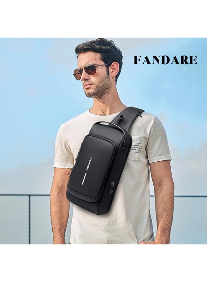 FANDARE Anti-theft Chest Bag Business Shoulder Bags Satchel Bag with USB for Men Travel Hiking Cycling Camping Excursion Waterproof Multi-Pockets Small Backpack - Image 2