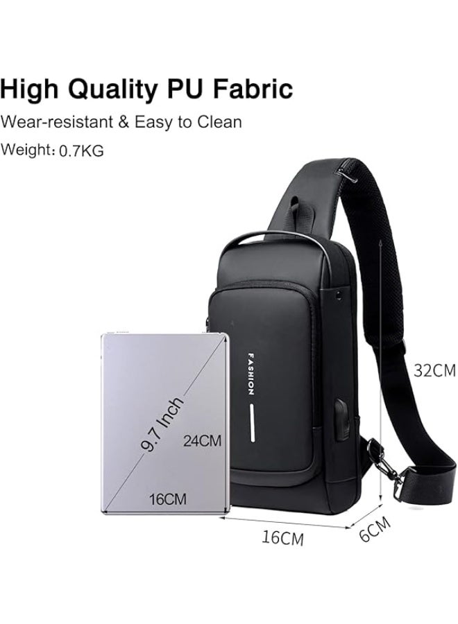 FANDARE Anti-theft Chest Bag Business Shoulder Bags Satchel Bag with USB for Men Travel Hiking Cycling Camping Excursion Waterproof Multi-Pockets Small Backpack - Image 3
