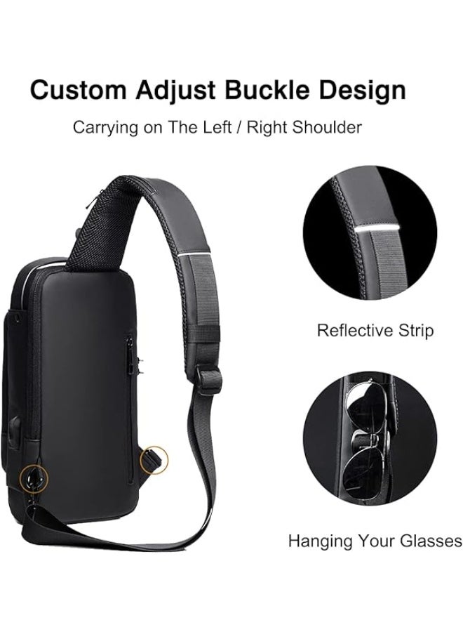 FANDARE Anti-theft Chest Bag Business Shoulder Bags Satchel Bag with USB for Men Travel Hiking Cycling Camping Excursion Waterproof Multi-Pockets Small Backpack - Image 5