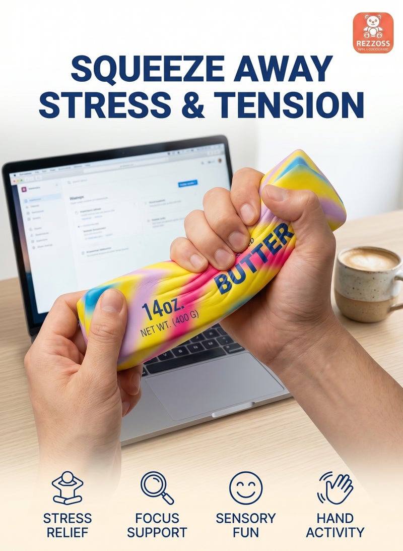 REZZOSS Realistic Stick of Butter Squishy Toy – 14oz (400g) Slow-Rise Salted Butter Stress Reliever | Soft TPR Squeeze Sensory Fidget Toy for Kids & Adults | Funny Prank Gag Gift & Decompression Office Desk Accessory | Perfect Birthday & Eid Gift - Image 3