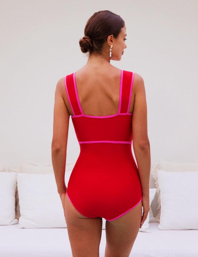 FLAXMAKER Bow Front Cut Out Color Block One Piece Swimsuit and Skirt (US, Alpha, Small, Regular, Regular, Swimsuit) - Image 4